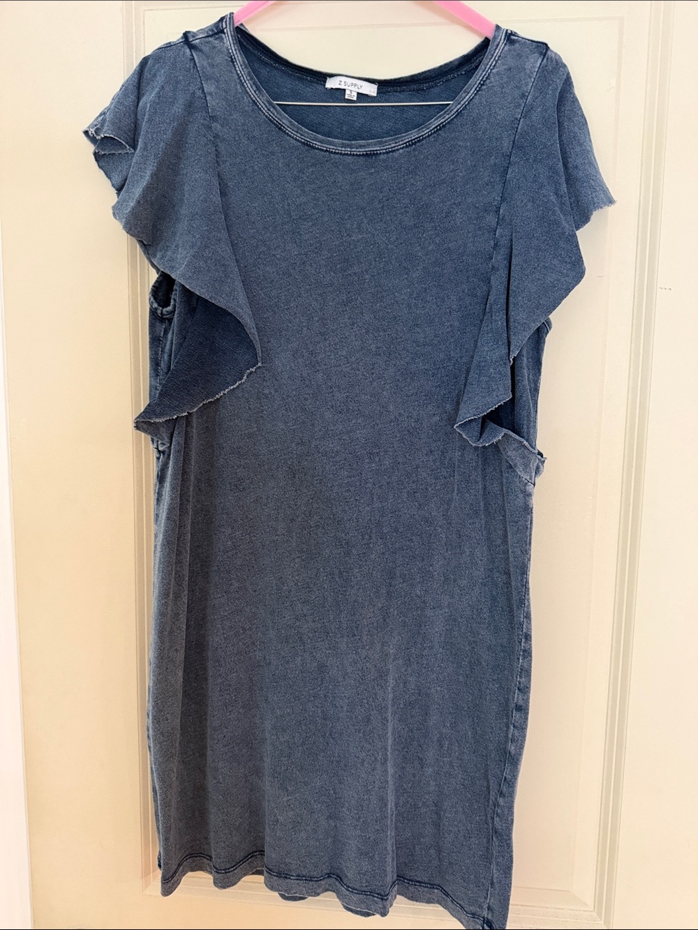 Z Supply Washed Blue Ruffle Sleeve Women's Dress - Size S
